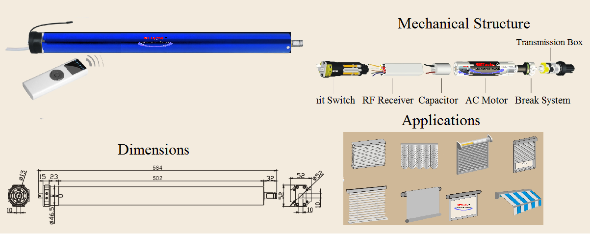 Remote Control RF Remote Tubular Electric Motor CL845E-3017 - Click Image to Close